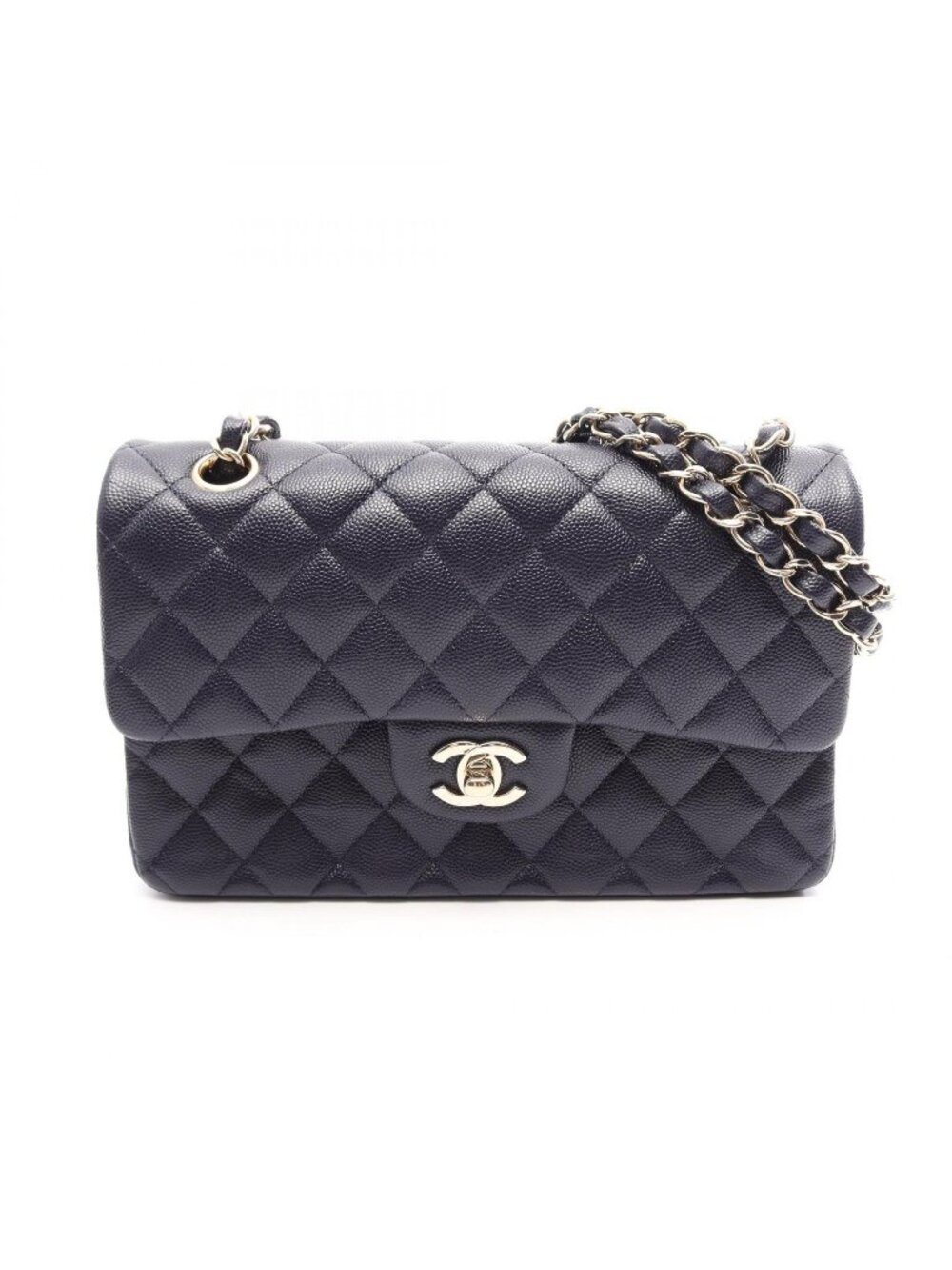 Chanel Shoulder Bag Quilted Double Flap Navy Caviar Leather Chain